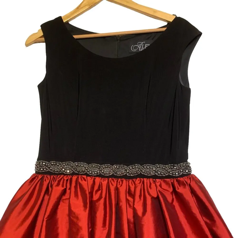 Alex Evening Black And Red Beaded Waist Gown sz 6 - Picture 2 of 10